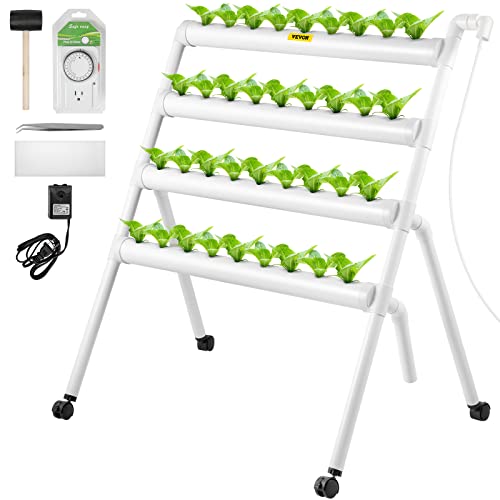 VEVOR Hydroponics Growing System, 36 Sites 4 Pipes Hydroponic System, 4 Layers Hydroponic Kit, Vertical Hydroponic Growing System with Water Pump, Pump Timer, Nest Basket, Sponge for Fruit Vegetables