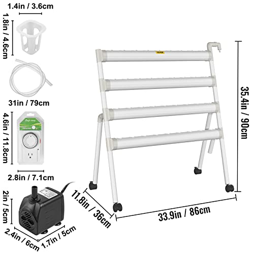 VEVOR Hydroponics Growing System, 36 Sites 4 Pipes Hydroponic System, 4 Layers Hydroponic Kit, Vertical Hydroponic Growing System with Water Pump, Pump Timer, Nest Basket, Sponge for Fruit Vegetables