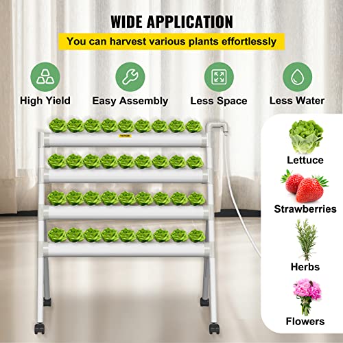 VEVOR Hydroponics Growing System, 36 Sites 4 Pipes Hydroponic System, 4 Layers Hydroponic Kit, Vertical Hydroponic Growing System with Water Pump, Pump Timer, Nest Basket, Sponge for Fruit Vegetables