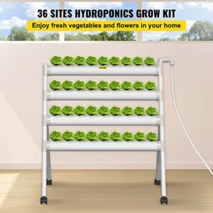 VEVOR Hydroponics Growing System, 36 Sites 4 Pipes Hydroponic System, 4 Layers Hydroponic Kit, Vertical Hydroponic Growing System with Water Pump, Pump Timer, Nest Basket, Sponge for Fruit Vegetables