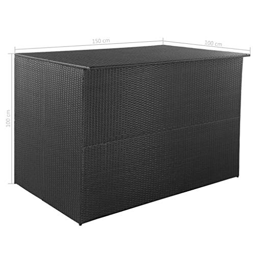 Garden Storage Box 295 Gallon | Rattan Garden Chest | Outdoor Deck Storage Container Box | Patio Cushion Box for Pillows, Garden Tools and Pool Toys | Black Poly Rattan 59" x 39.4" x 39.4"