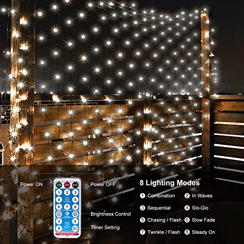 IKNHYEG Outdoor Net Lights Solar Powered Mesh Lights 11.8 x 4.9FT Garden Tree Lights Solar Outside Bushes Lights Waterproof with 8 Modes Timer for Curtain,Balcony,Gazebo(White)