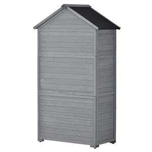 Knocbel Wooden Outdoor Garden Storage Shed with Lockable Doors and Removable Shelves, Weather Resistant Tool Shed for Backyard Patio Lawn, 35.4" W x 22.4" D x 69.3" H (Gray)