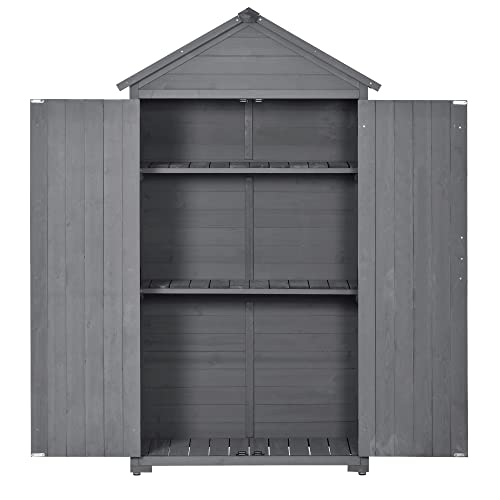 Knocbel Wooden Outdoor Garden Storage Shed with Lockable Doors and Removable Shelves, Weather Resistant Tool Shed for Backyard Patio Lawn, 35.4" W x 22.4" D x 69.3" H (Gray)