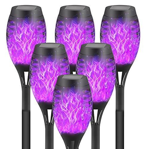 DIKAIDA Solar Lights Outdoor Waterperoof Purple, 6 Pack Solar Torches Lights Flickering Flame for Garden Decor, Mini Solar Landscape Lights Outdoor for Pathway, Porch, Yard Christmas Decorations