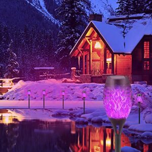DIKAIDA Solar Lights Outdoor Waterperoof Purple, 6 Pack Solar Torches Lights Flickering Flame for Garden Decor, Mini Solar Landscape Lights Outdoor for Pathway, Porch, Yard Christmas Decorations