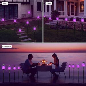 DIKAIDA Solar Lights Outdoor Waterperoof Purple, 6 Pack Solar Torches Lights Flickering Flame for Garden Decor, Mini Solar Landscape Lights Outdoor for Pathway, Porch, Yard Christmas Decorations