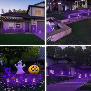 DIKAIDA Solar Lights Outdoor Waterperoof Purple, 6 Pack Solar Torches Lights Flickering Flame for Garden Decor, Mini Solar Landscape Lights Outdoor for Pathway, Porch, Yard Christmas Decorations