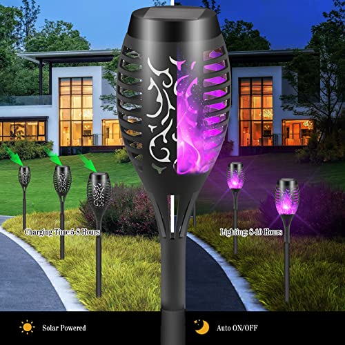 DIKAIDA Solar Lights Outdoor Waterperoof Purple, 6 Pack Solar Torches Lights Flickering Flame for Garden Decor, Mini Solar Landscape Lights Outdoor for Pathway, Porch, Yard Christmas Decorations