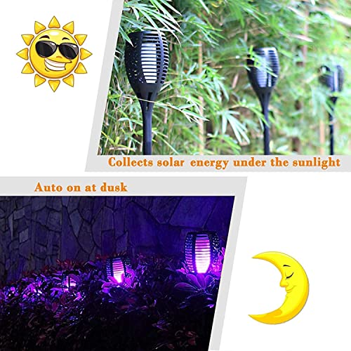 DIKAIDA Solar Lights Outdoor Waterperoof Purple, 6 Pack Solar Torches Lights Flickering Flame for Garden Decor, Mini Solar Landscape Lights Outdoor for Pathway, Porch, Yard Christmas Decorations