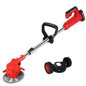 weed wacker cordless grass trimmer battery powered 24v electric weed eater edging lawn tool with 3 function blades, lightweight brush cutter, push stringless trimmer, for garden yard