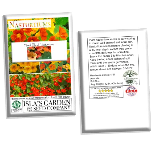 "Mixed Blend" Nasturtium Flower Seeds for Planting, 50+ Flower Seeds Per Packet, (Isla's Garden Seeds), Non GMO & Heirloom Seeds, Botanical Name: Tropaeolum majus, Great Home Garden Gift