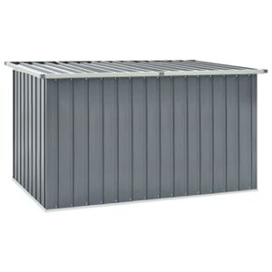 yeziyiyfob 416 gal outdoor garden storage deck box metal steel patio storage chest container storage organizer cabinet for patio, lawn, backyard, outdoor gray + 67.3″x39″x36.6″