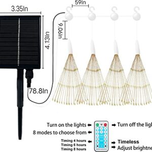 4 Pack Hanging Solar Firework Lights 800 LED Starburst Lights Copper Wire Outdoor Waterproof Lights 8 Modes Remote Control Fairy Decorative Lights for Patio Umbrella, Eave, Garden Tree (Multi-colored)