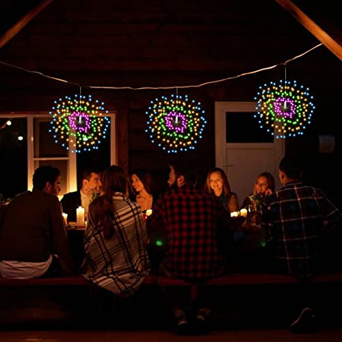 4 Pack Hanging Solar Firework Lights 800 LED Starburst Lights Copper Wire Outdoor Waterproof Lights 8 Modes Remote Control Fairy Decorative Lights for Patio Umbrella, Eave, Garden Tree (Multi-colored)