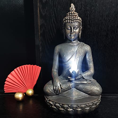 CHRUI Solar Outdoor Meditating Buddha Statue, 13 Inch Tall Antique Polyresin Statuary- Home & Outdoor Decor for Garden, Patio, Deck, Porch - Yard Art Decoration