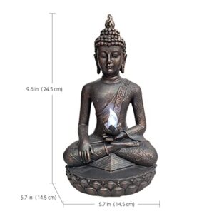 CHRUI Solar Outdoor Meditating Buddha Statue, 13 Inch Tall Antique Polyresin Statuary- Home & Outdoor Decor for Garden, Patio, Deck, Porch - Yard Art Decoration