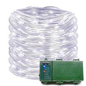 komoon rope lights 39 ft 120 led battery operated string lights waterproof christmas decorative fairy lights for outdoor indoor party patio garden yard holiday wedding (white)