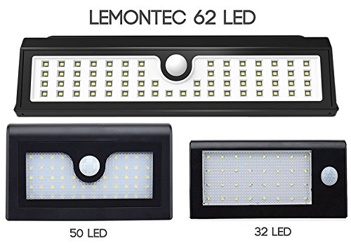 Lemontec Solar Lights, 62 LED Wall Solar Light Outdoor Security Lighting Nightlight with Motion Sensor Detector for Garden Back Door Step Stair Fence Deck Yard Driveway, 2 Pack