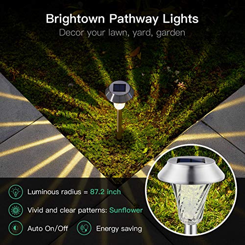 8 Pack Solar Pathway Lights Outdoor - Super Bright 3000K Solar Garden Lights with Sunshine Mark Shadowing, Waterproof Stainless Steel LED Landscape Lights for Lawn Yard Walkway Decor, Silver