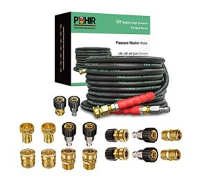 pohir 3/8 inch pressure washer hose 25 ft with adapter set, 4800psi hot and cold water max 248°f，pressure washer garden water hose adapter 14 pack full set, 3/8 power washer quick disconnect kit