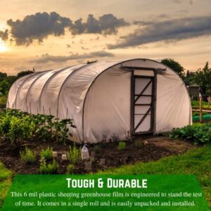Farm Plastic Supply - Clear Greenhouse Plastic Sheeting - 6 mil - (12' x 28') - 4 Year UV Resistant Polyethylene Greenhouse Film, Hoop House Green House Cover for Gardening, Farming, Agriculture, white