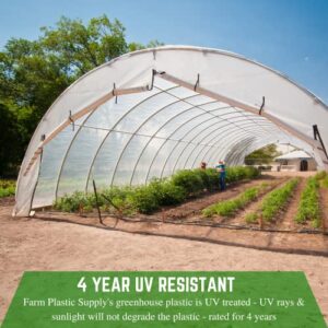 Farm Plastic Supply - Clear Greenhouse Plastic Sheeting - 6 mil - (12' x 28') - 4 Year UV Resistant Polyethylene Greenhouse Film, Hoop House Green House Cover for Gardening, Farming, Agriculture, white