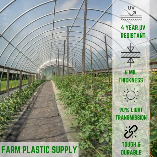 Farm Plastic Supply - Clear Greenhouse Plastic Sheeting - 6 mil - (12' x 28') - 4 Year UV Resistant Polyethylene Greenhouse Film, Hoop House Green House Cover for Gardening, Farming, Agriculture, white