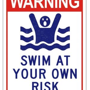 Warning Swim at Your Own Risk Pool Sign, Metal Pool Signs for Outdoor, Swimming Pool, Water Park Safety Tin Sign 12x8inch