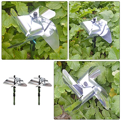 Happyyami 2pcs Reflective Pinwheels with Stakes Bird Blinder Deterrent Windmill Scare Birds Device Away Sparkly Pin Wheel for Garden Outdoor Farm Yard Decoration