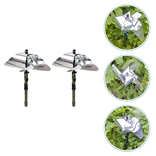 Happyyami 2pcs Reflective Pinwheels with Stakes Bird Blinder Deterrent Windmill Scare Birds Device Away Sparkly Pin Wheel for Garden Outdoor Farm Yard Decoration