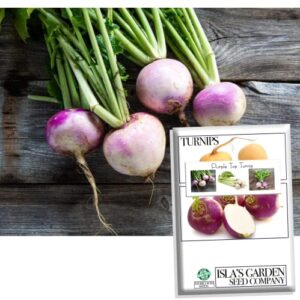purple top turnip seeds for planting, 1000+ heirloom seeds per packet, (isla’s garden seeds), non gmo seeds, botanical name: brassica rapa subsp. rapa, great home garden gift