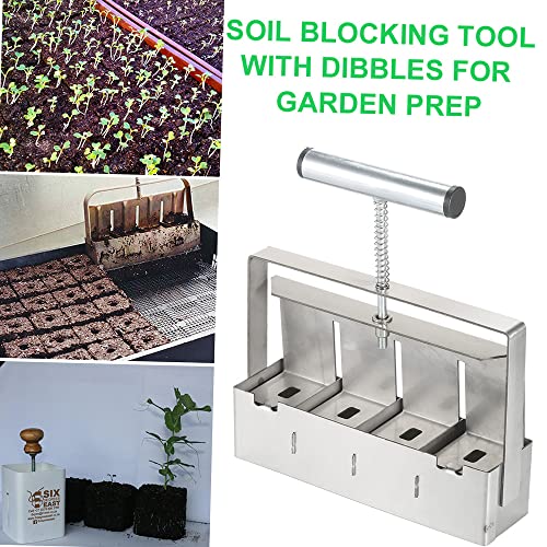 Irfora Handheld Soil Blocker 2-Inch Soil Block Maker Soil Blocking Tool with Dibbles Dibbers for Garden Prep