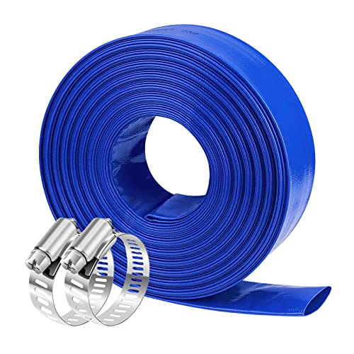 1.25" Dia x 50 ft Discharge and Backwash Hose for Swimming Pools, Heavy Duty Reinforced Lay Flat Discharge Hose for Water Transfer Applications