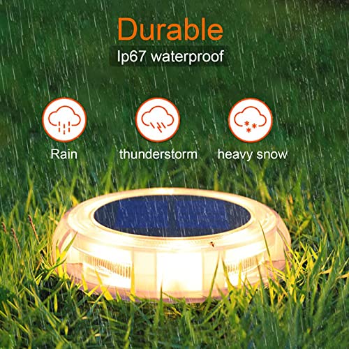 LILONZON Waterproof Solar Garden Deck Light Waterproof Solar Disk LED Yard Lights Outdoor Garden Landscape Ground Lighting for Yard Lawn Patio Pathway Walkway (Warm White, 1)