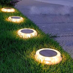 LILONZON Waterproof Solar Garden Deck Light Waterproof Solar Disk LED Yard Lights Outdoor Garden Landscape Ground Lighting for Yard Lawn Patio Pathway Walkway (Warm White, 1)