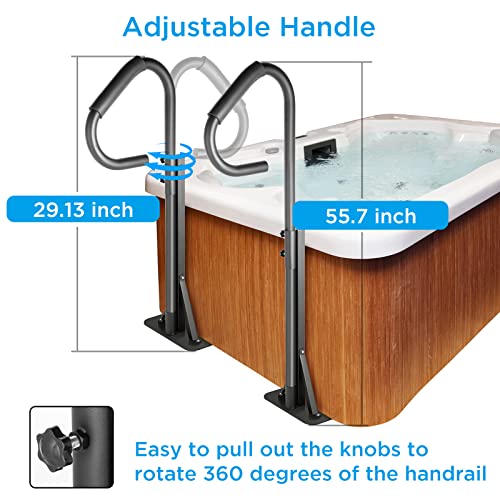 IHAYNER Hot Tub Handrail 56x19 Inch Spa Side Handrail 600LBS Capacity Spa Step Hot Tub Black Heavy Iron Spa Side Step with Slide-Under Mount Base