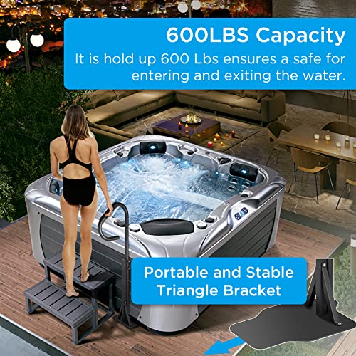 IHAYNER Hot Tub Handrail 56x19 Inch Spa Side Handrail 600LBS Capacity Spa Step Hot Tub Black Heavy Iron Spa Side Step with Slide-Under Mount Base