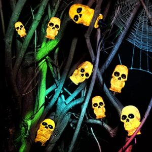 Halloween Decoration Lights Skull Stake Lights Halloween Lights String, 6FT x 4 LED Waterproof Skeleton Skull Pathway Lights for Garden Yard Tree Halloween Outdoor Indoor Decor, Lawn Props