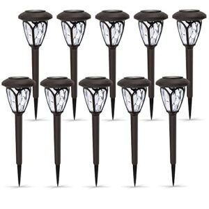 dynaming 10 pack solar pathway lights outdoor, solar powered auto on/off garden decorative lights, waterproof landscape solar lights for lawn patio yard walkway deck driveway, cool white