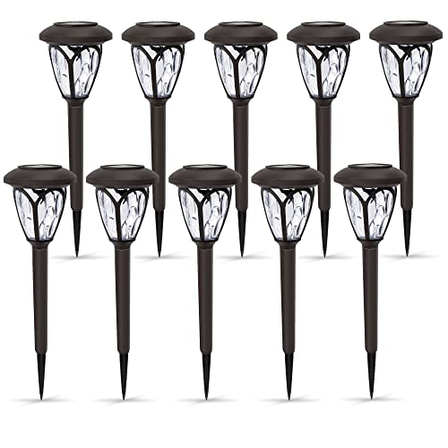 Dynaming 10 Pack Solar Pathway Lights Outdoor, Solar Powered Auto On/Off Garden Decorative Lights, Waterproof Landscape Solar Lights for Lawn Patio Yard Walkway Deck Driveway, Cool White