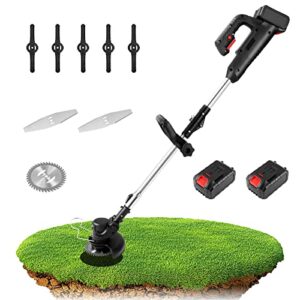 weed wacker 21v cordless electric weed eater with 3 types of saw blades and 3.0ah battery,wssey length adujstable lawn trimmer for garden clearing weeds flower trees