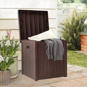 crownland all-weather outdoor storage deck box polypropylene deck box container patio garden furniture outdoor storage for furniture cushions, gardening tools and pool toys (brown)