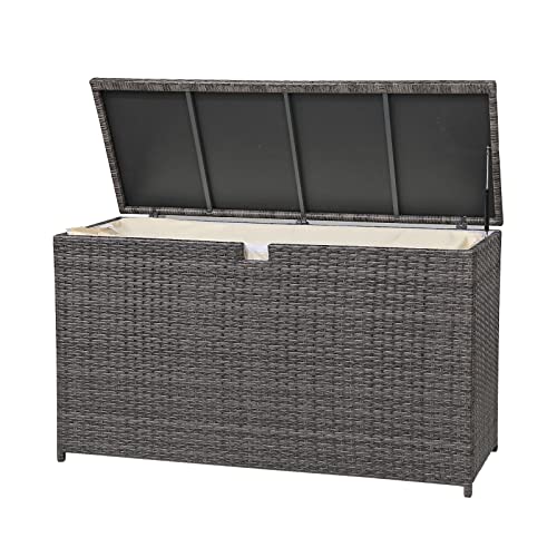 JOIVI Outdoor Patio Storage Box Waterproof, 120 Gallon Wicker Storage Bin, Large Deck Box For Cushions, Garden Tools, Pool Toys, Gray