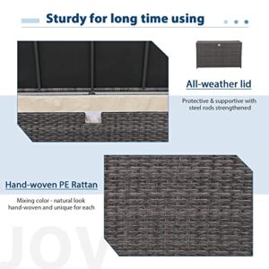 JOIVI Outdoor Patio Storage Box Waterproof, 120 Gallon Wicker Storage Bin, Large Deck Box For Cushions, Garden Tools, Pool Toys, Gray
