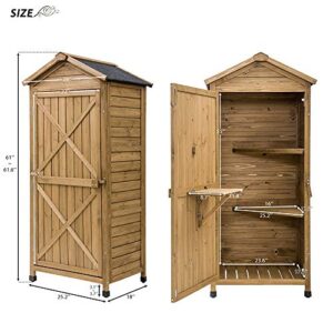 SSLine Outdoor Storage Shed Garden Backyard Tools Accessories Cabinet Organizer Patio Wooden Deck Box with Built-in Shelves and Foldable Workstation