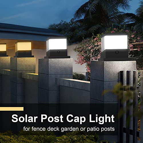 T-SUN Solar Post Cap Light, 4x4 5x5 6x6 Solar Post Cap Outdoor, 3 Modes Solar Powered Fence Deck Post Cap Lights IP65 Waterproof Solar Post Light for Deck Garden Patio Fence 4 Pack