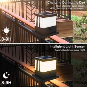 T-SUN Solar Post Cap Light, 4x4 5x5 6x6 Solar Post Cap Outdoor, 3 Modes Solar Powered Fence Deck Post Cap Lights IP65 Waterproof Solar Post Light for Deck Garden Patio Fence 4 Pack