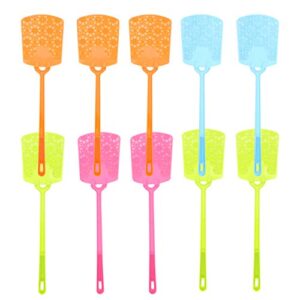 cabilock 10pcs fly swatters plastic manual swat mosquito swatters flexible fly flapper fly swatter pack with long handle for home garden yard (random color)