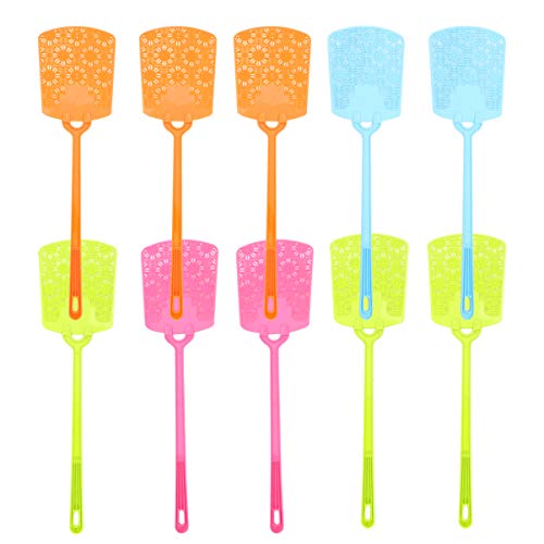 Cabilock 10Pcs Fly Swatters Plastic Manual Swat Mosquito Swatters Flexible Fly Flapper Fly Swatter Pack with Long Handle for Home Garden Yard (Random Color)